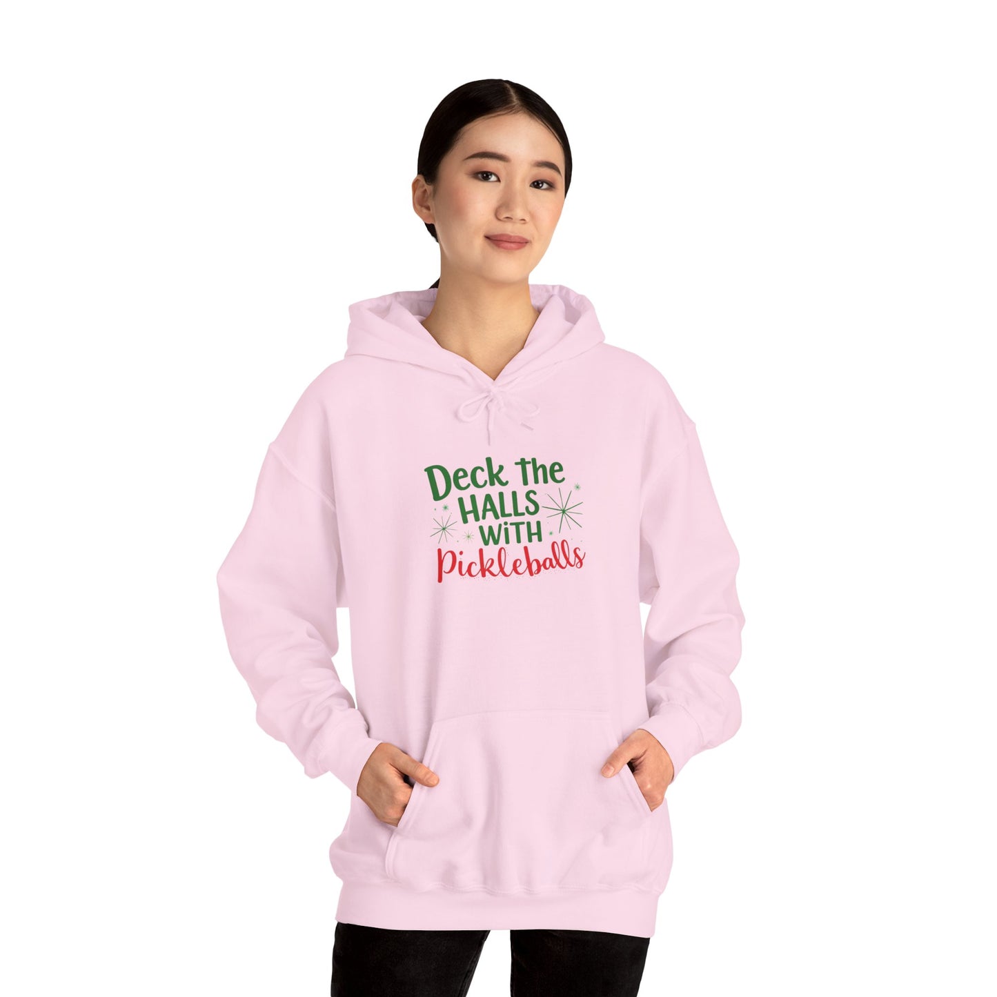 Deck the Halls with Pickleballs Hooded Holiday Sweatshirt