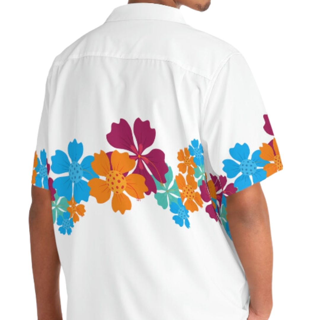 Printify Men's Pickleball Flower Power Hawaiian Shirt | Best Pickleball Shirts 2XL / White