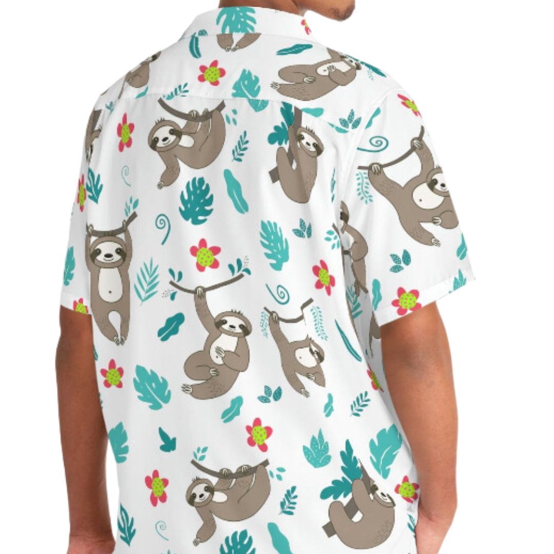 Men's Funny Sloth Button Down Pickleball Shirt