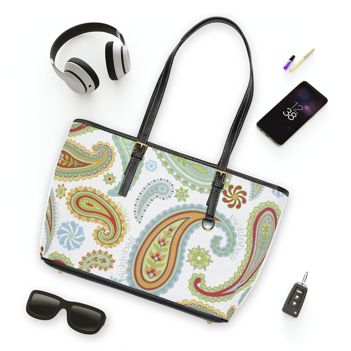 Designer Soft Paisley Pickleball Leather Shoulder Bag