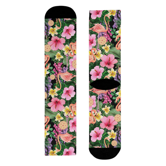 Unisex Flamingos and Pickleballs Hawaiian Crew Socks