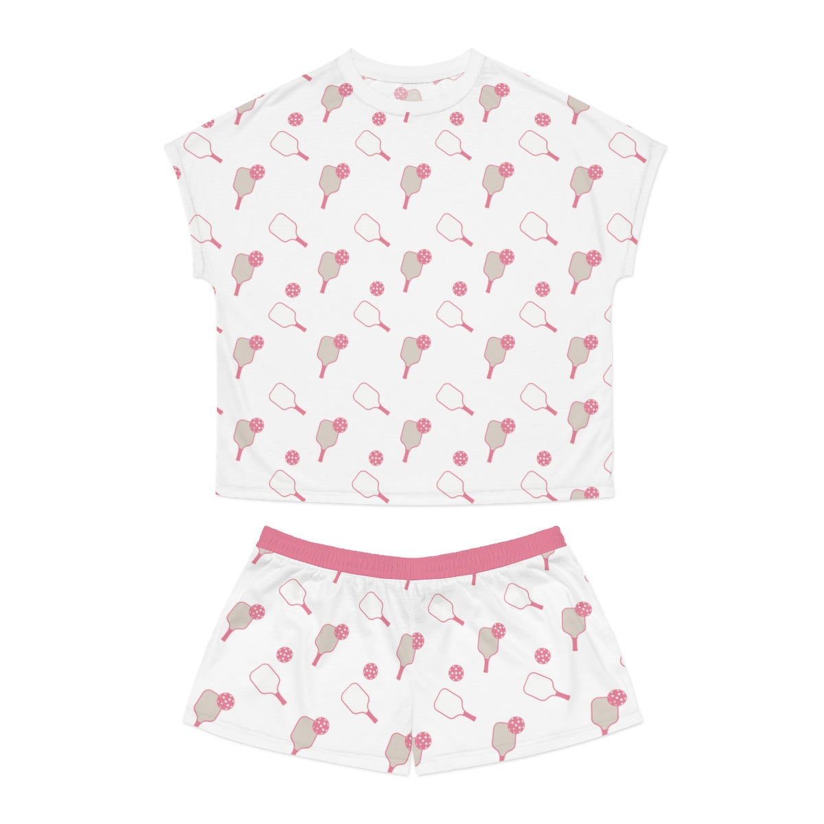 Women's Pink and White Paddles Pickleball Pajamas | Two Piece Short Set