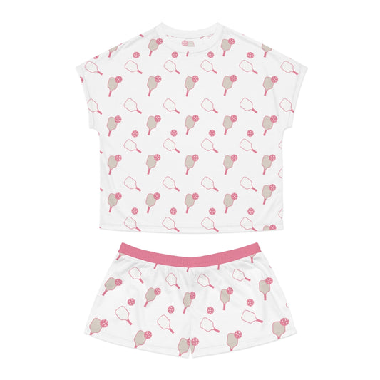 Women's Pink and White Paddles Pickleball Pajamas | Two Piece Short Set