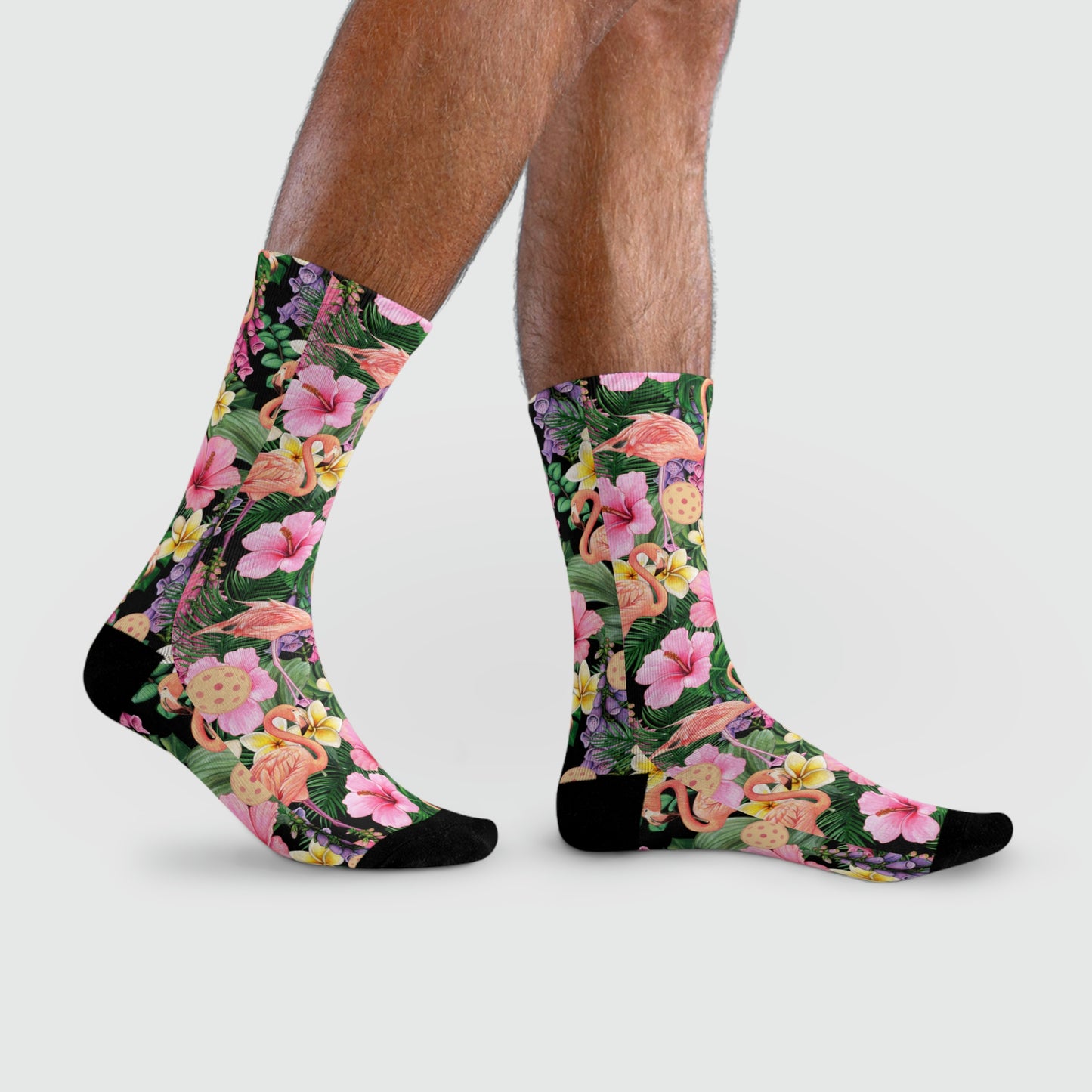 Unisex Flamingos and Pickleballs Hawaiian Crew Socks