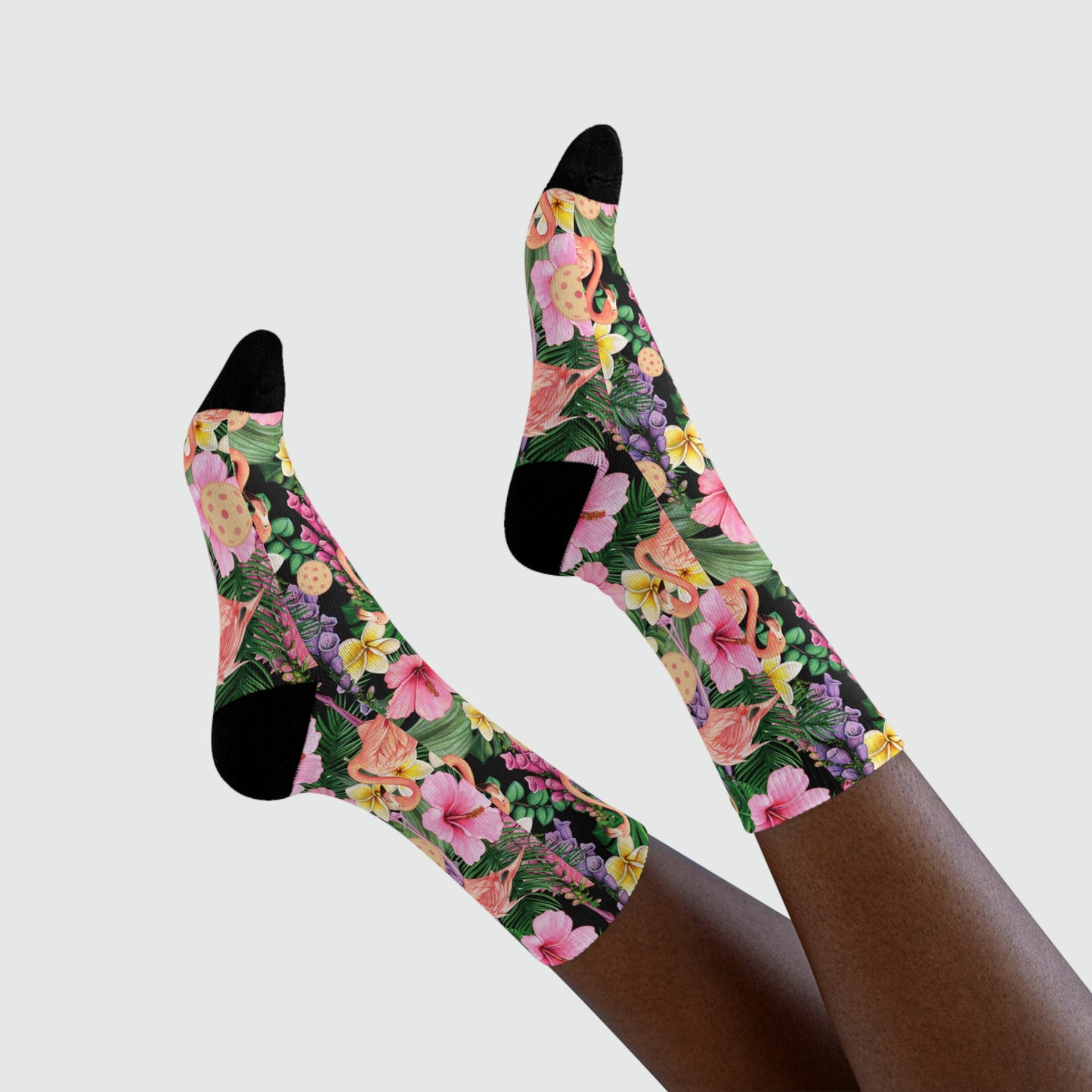 Unisex Flamingos and Pickleballs Hawaiian Crew Socks