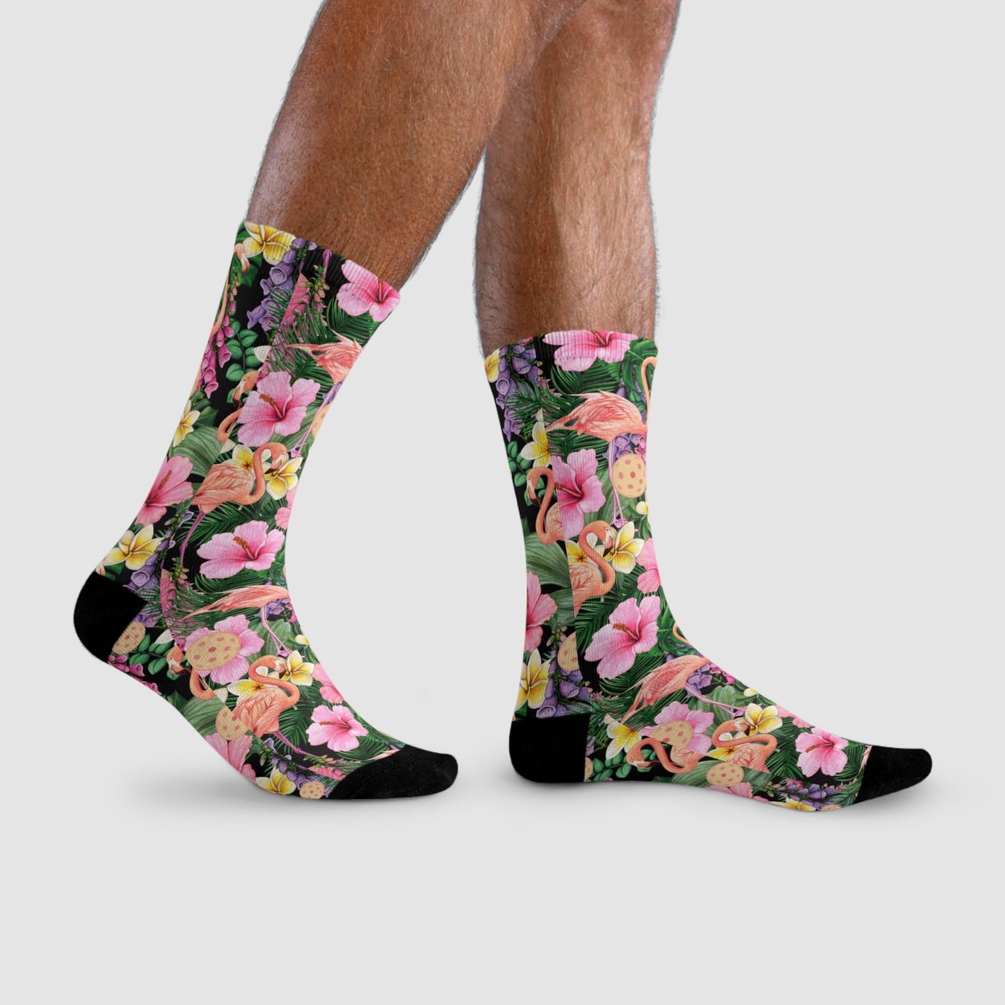 Unisex Flamingos and Pickleballs Hawaiian Crew Socks